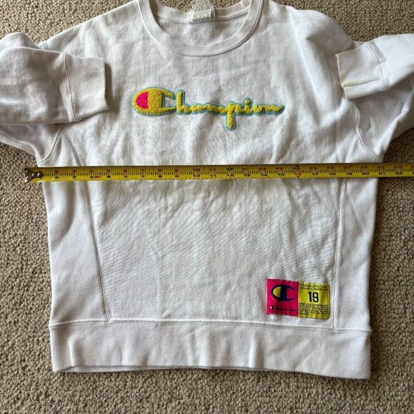 Vintage Champion Reverse Weave Sweatshirt | White | Rare Puffy Yellow Logo - Picture 11 of 12